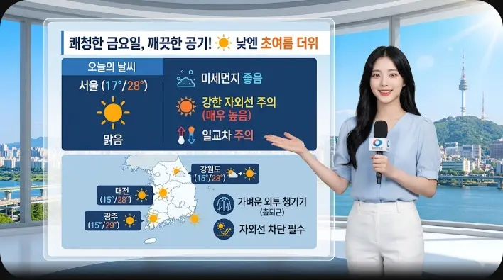 06/12(금) 쾌청한 금요일, 깨끗한 공기! ☀️ 낮엔 초여름 더위, 자외선은 주의하세요.